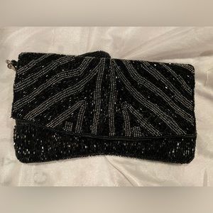 Black and silver beaded evening clutch
